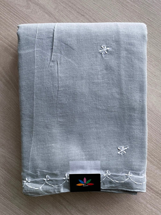 Light Gray Simple Chikankari Voile Cotton Saree - 31564