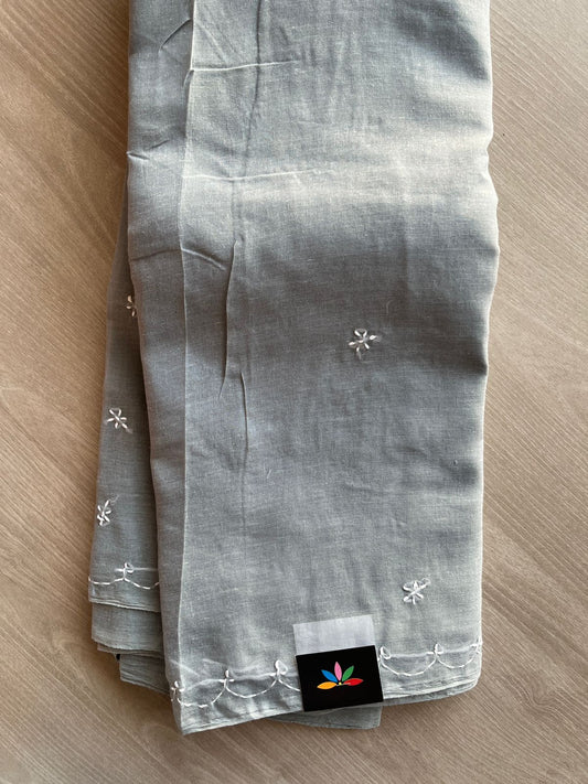 Light Gray Simple Chikankari Voile Cotton Saree - 31564