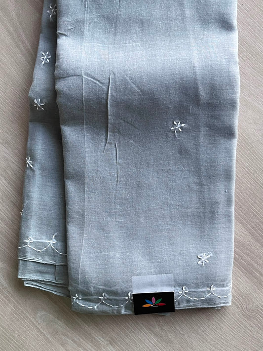Light Gray Simple Chikankari Voile Cotton Saree - 31564