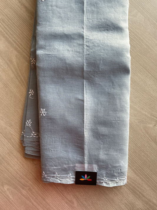 Steel Gray Simple Chikankari Voile Cotton Saree - 31568