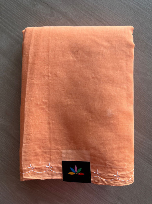 Pastel Orange Simple Chikankari Voile Cotton Saree - 31569