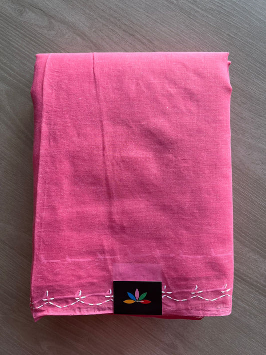 French Pink Simple Chikankari Voile Cotton Saree - 31570