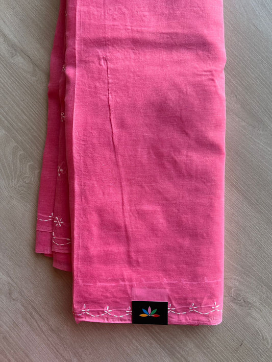 French Pink Simple Chikankari Voile Cotton Saree - 31570