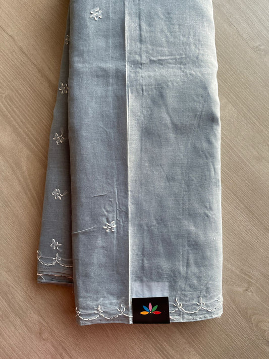 Steel Gray Simple Chikankari Voile Cotton Saree - 31571