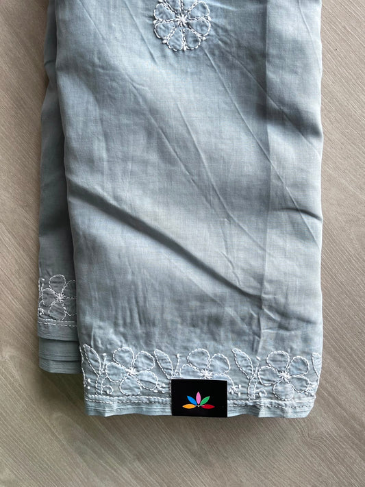 Simple Chikankari Voile Cotton Saree - 35401