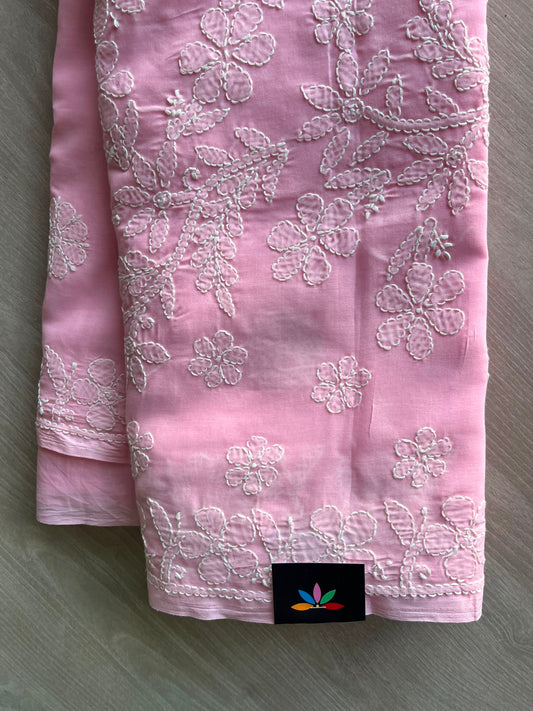 Simple Chikankari Voile Cotton Saree - 35406