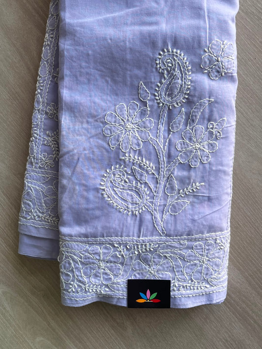 Simple Chikankari Voile Cotton Saree - 35409