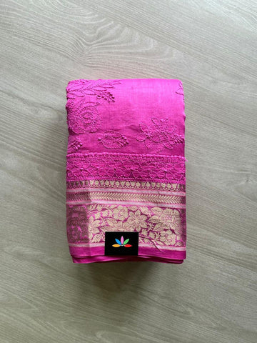 Designer Chikankari  Hand Embroidered Chanderi Silk Cotton Saree - 12724