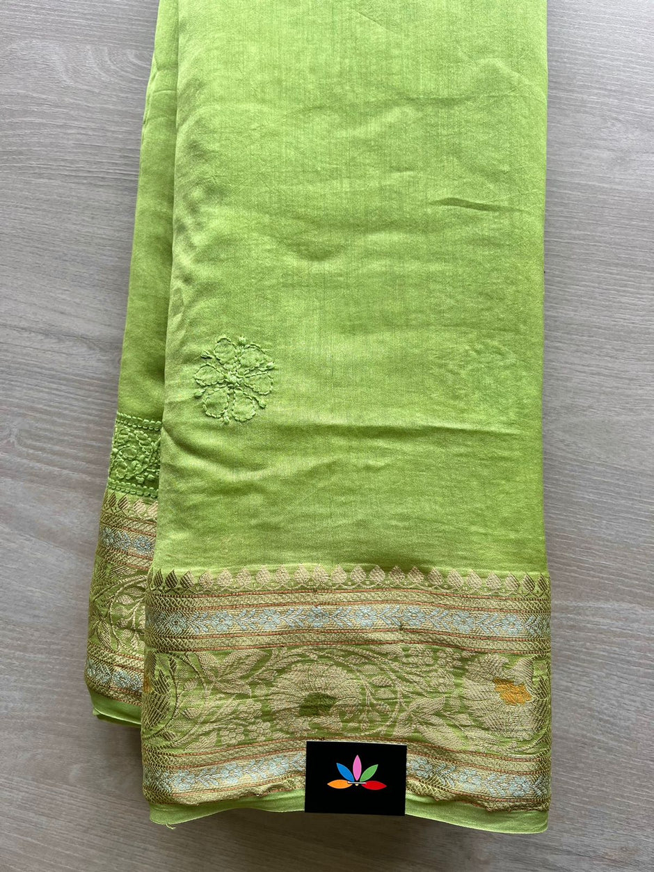 Black - Traditional Handloom Chanderi Silk Cotton Fabric 01