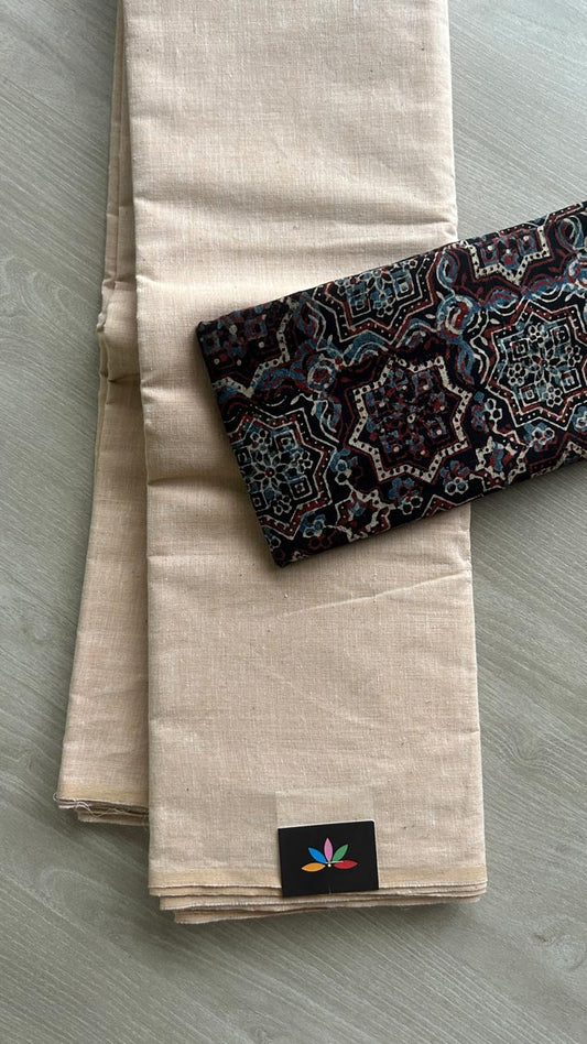 Plain Cotton Saree with Contrast Blouse-19931-19935