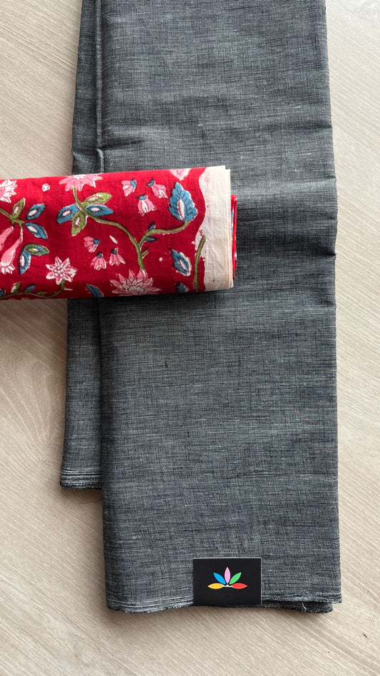 Plain Cotton Saree with Contrast Blouse-25034