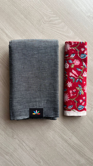 Plain Cotton Saree with Contrast Blouse-25034