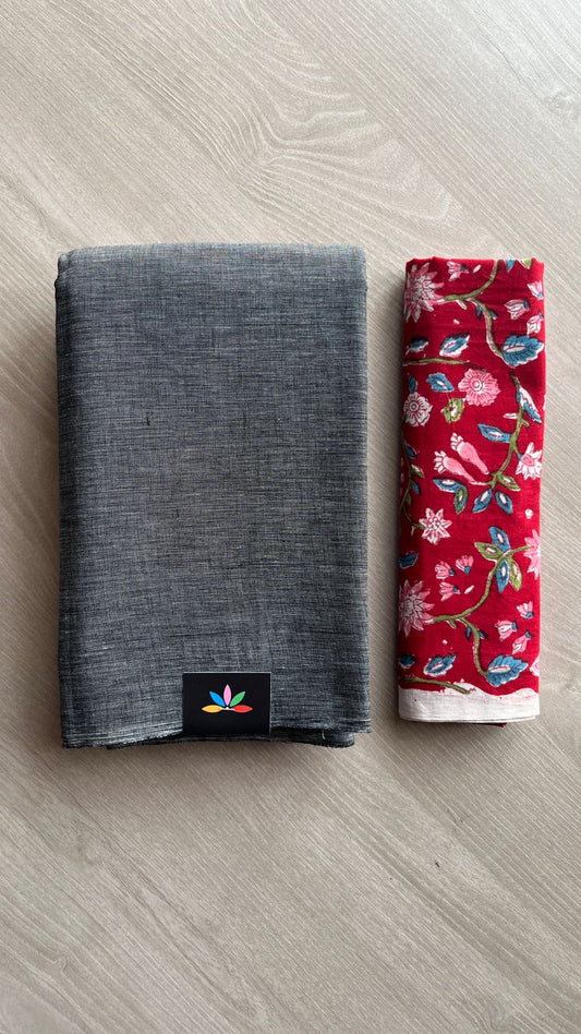 Plain Cotton Saree with Contrast Blouse-25034