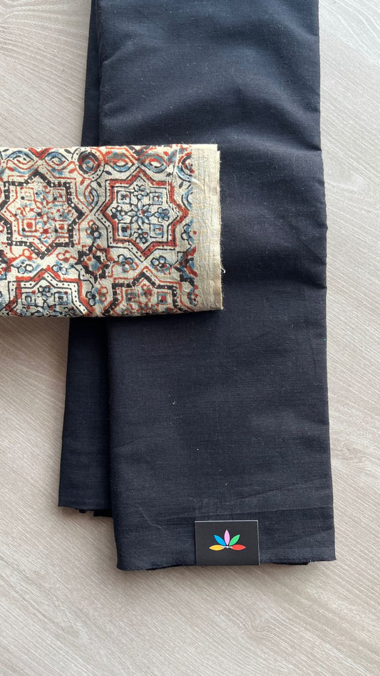 Plain Cotton Saree with Contrast Blouse-25036