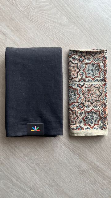 Plain Cotton Saree with Contrast Blouse-25036