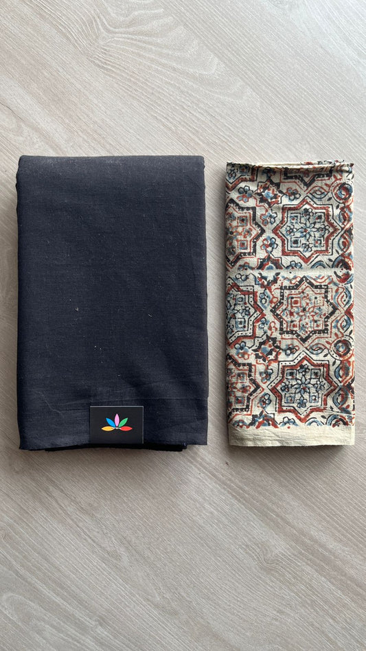 Plain Cotton Saree with Contrast Blouse-25036