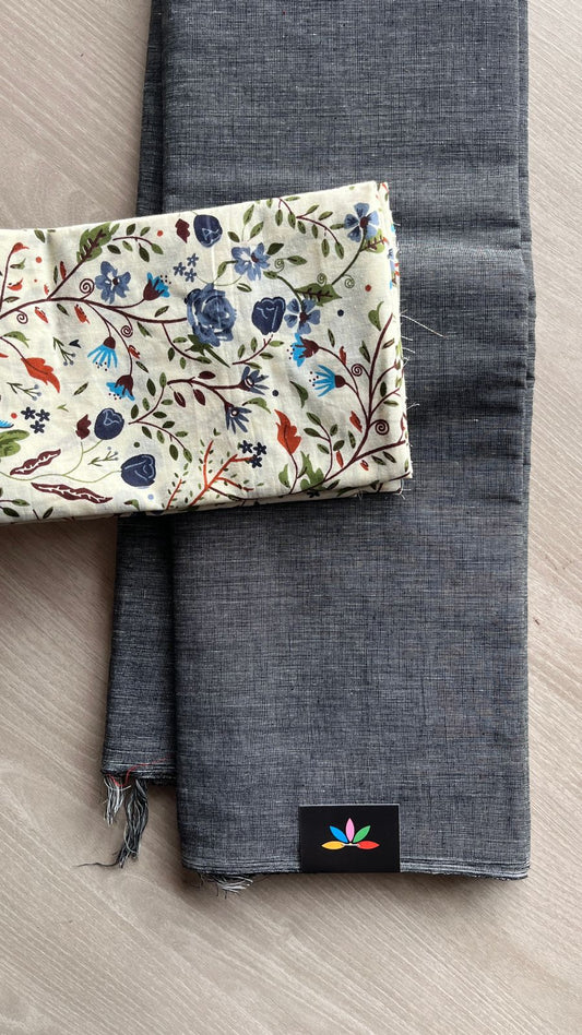 Plain Cotton Saree with Contrast Blouse-25041