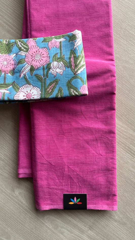 Plain Cotton Saree with Contrast Blouse-25050-25051