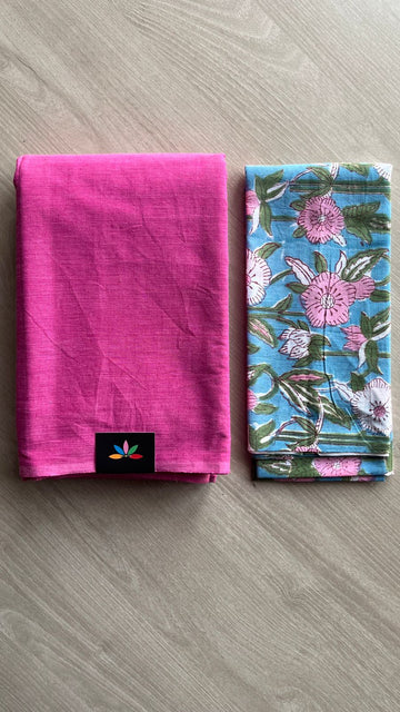 Plain Cotton Saree with Contrast Blouse-25050-25051