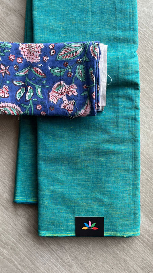 Plain Cotton Saree with Contrast Blouse-25052-25053