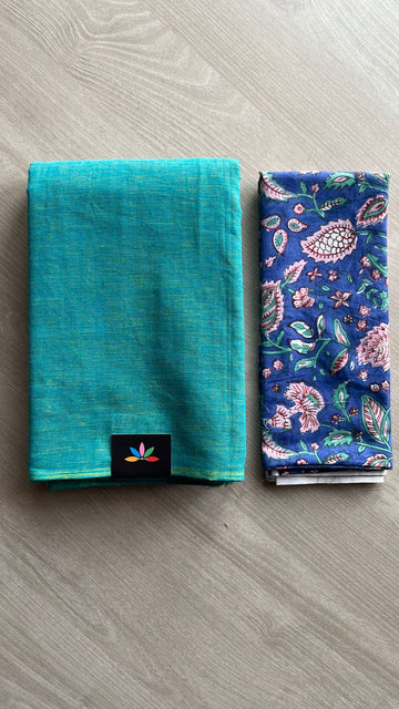 Plain Cotton Saree with Contrast Blouse-25052-25053