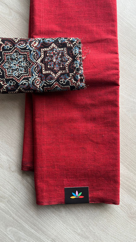 Plain Cotton Saree with Contrast Blouse-25054-25055