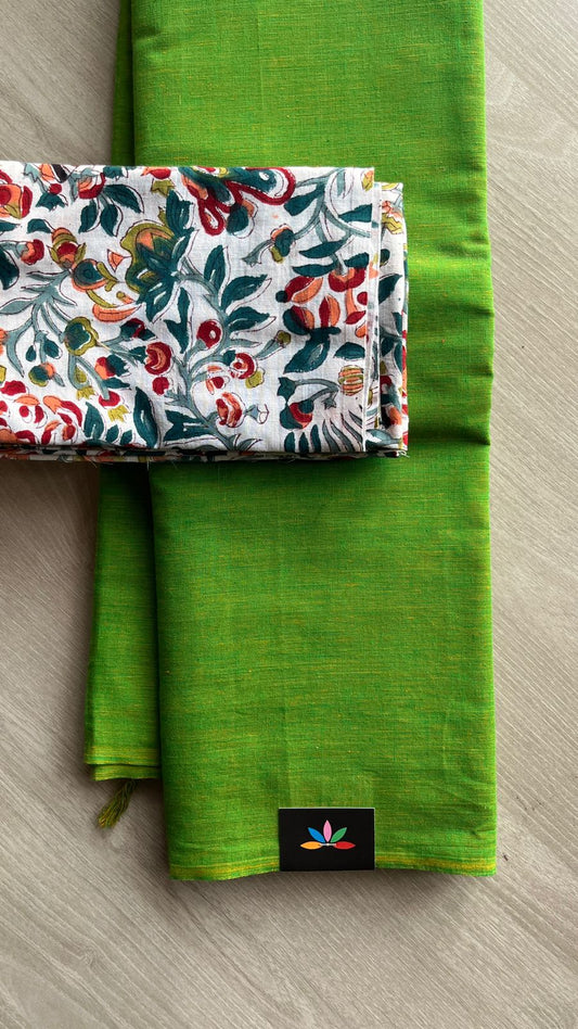 Plain Cotton Saree with Contrast Blouse-25056-25057