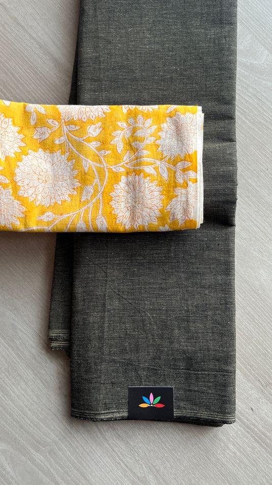 Plain Cotton Saree with Contrast Blouse-25058-25059