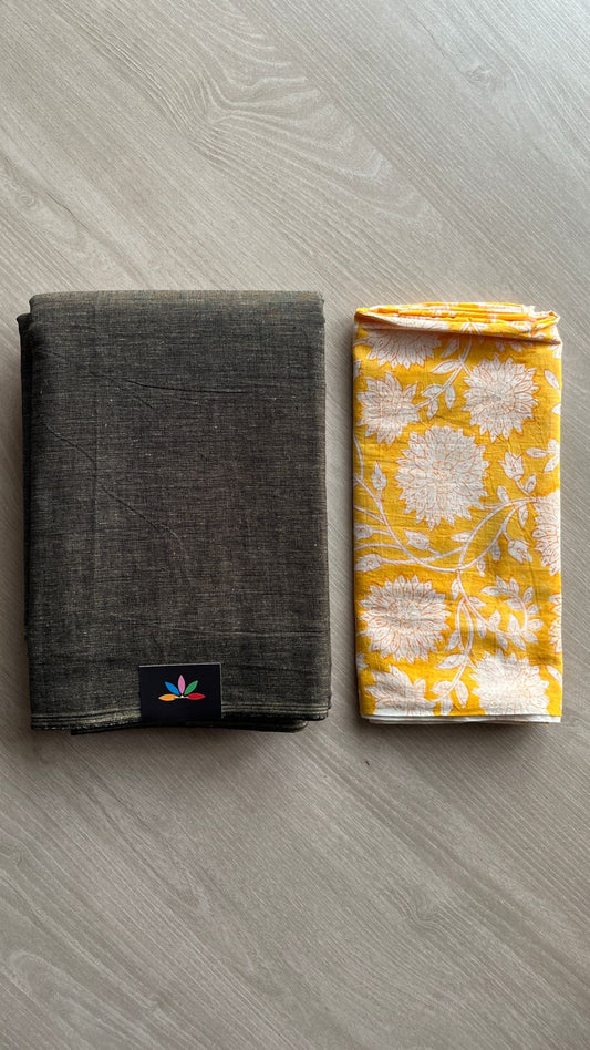 Plain Cotton Saree with Contrast Blouse-25058-25059