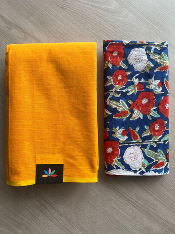 Plain Cotton Saree with Contrast Blouse-31425_31427