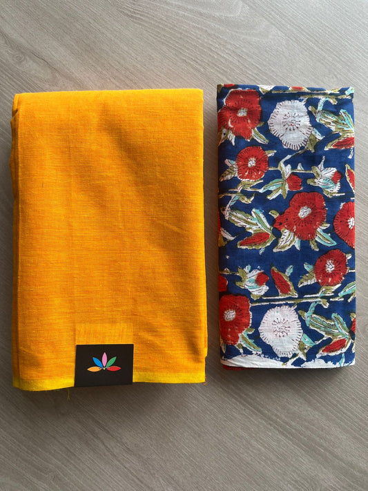 Plain Cotton Saree with Contrast Blouse-31425_31427