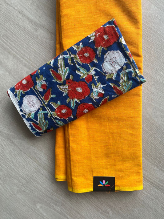 Plain Cotton Saree with Contrast Blouse-31425_31427