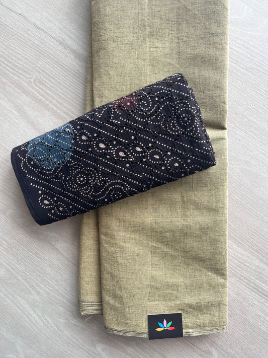 Plain Cotton Saree with Contrast Blouse-31428