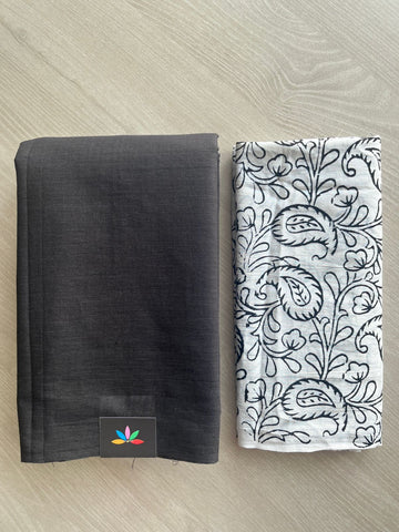 Plain Cotton Saree with Contrast Blouse-31430_31431
