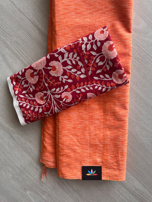 Plain Cotton Saree with Contrast Blouse-31441_31442