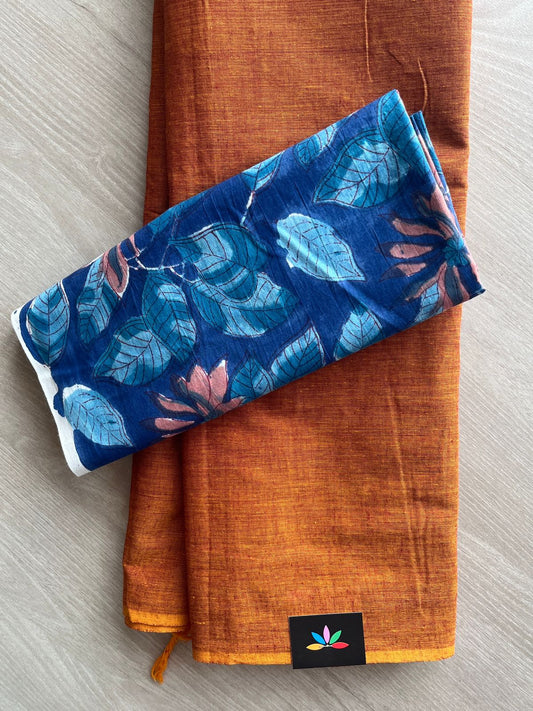 Plain Cotton Saree with Contrast Blouse-31445_31446