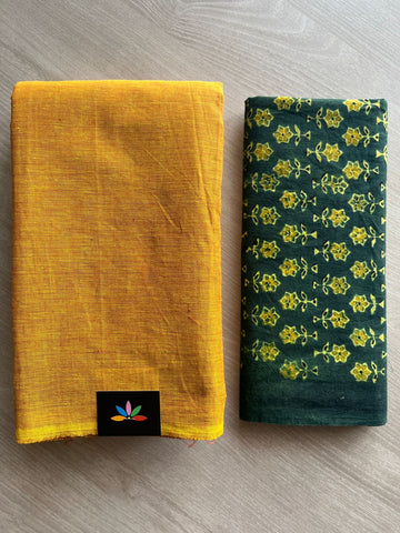 Plain Cotton Saree with Contrast Blouse-31465_31466