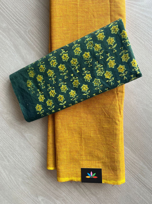 Plain Cotton Saree with Contrast Blouse-31465_31466