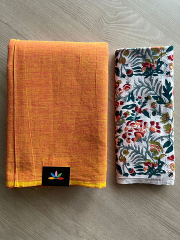 Plain Cotton Saree with Contrast Blouse-31467_31468