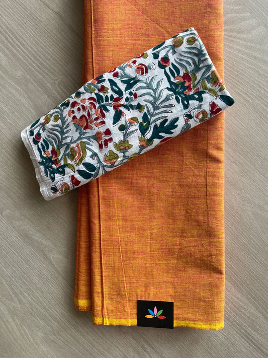 Plain Cotton Saree with Contrast Blouse-31467_31468