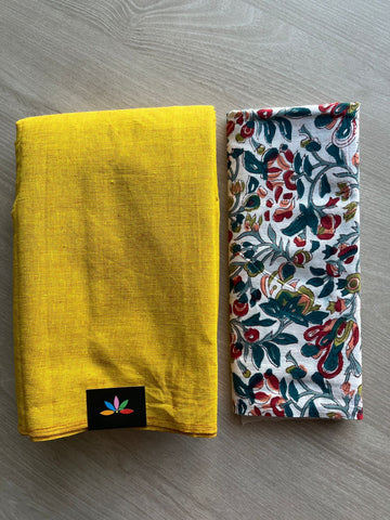 Double Tone (Mustard Gold/Yellow) Plain Cotton Saree with Contrast Blouse-31478