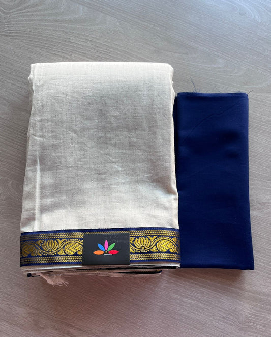 TEXTURED PLAIN COTTON SAREE WITH ATTACHED BORDER -9295