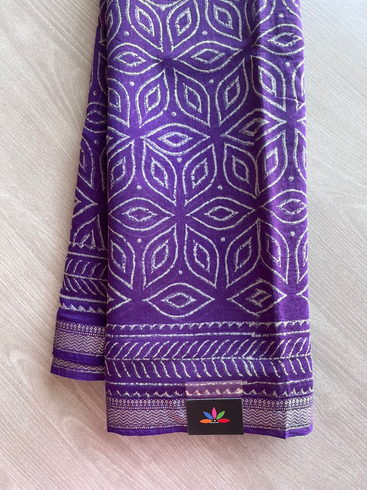 Handblock Printed Chanderi Silk Cotton Saree -10122A-10124