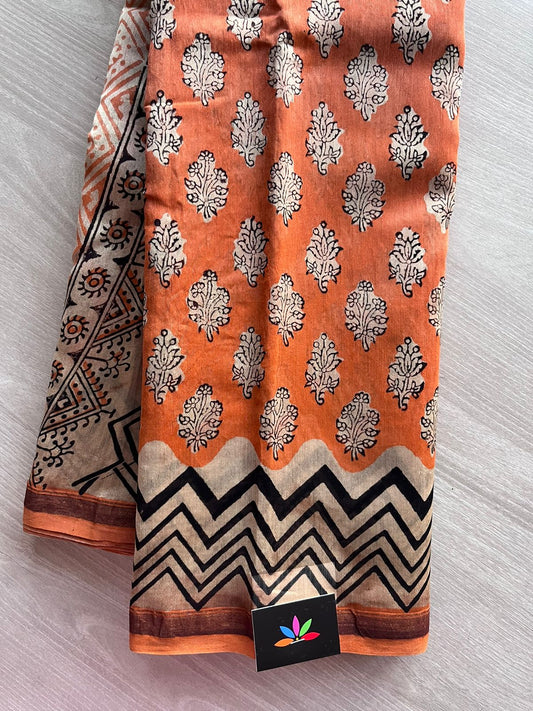 Handblock Printed Chanderi Silk Cotton Saree -10135