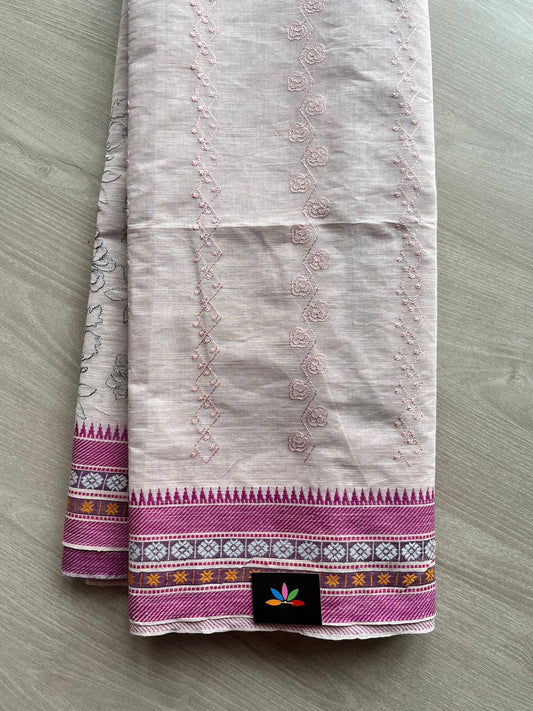 Machine Embroidered Cotton Saree -12485