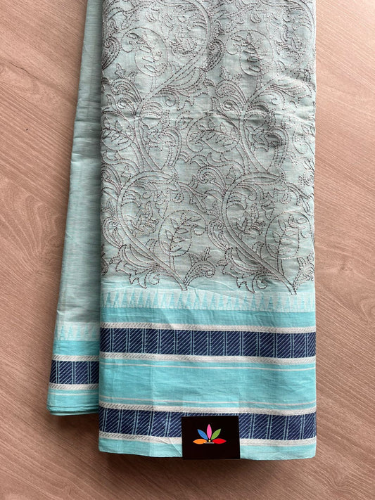 Machine Embroidered Cotton Saree -12486