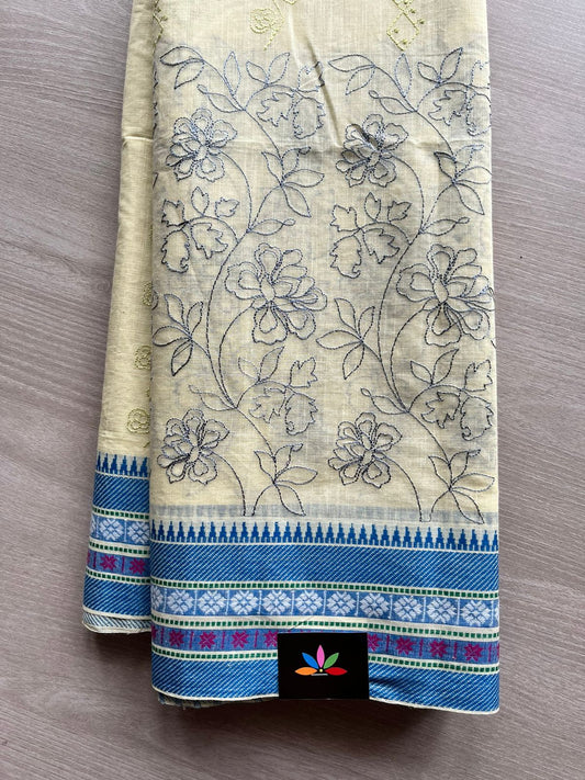 Machine Embroidered Cotton Saree -12488