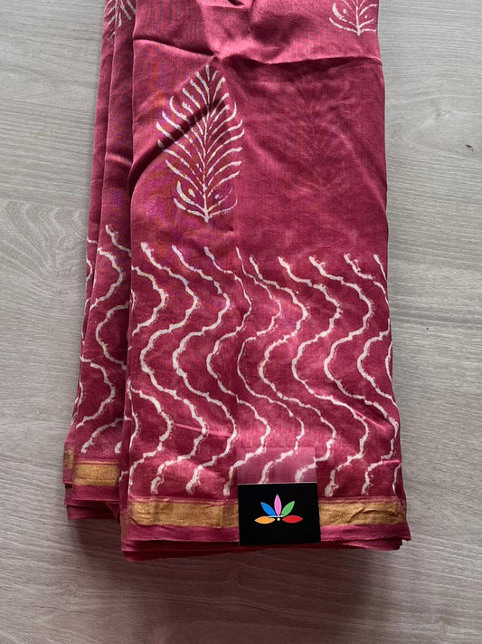 Handblock Printed Chanderi Silk Cotton Saree -12948-12949