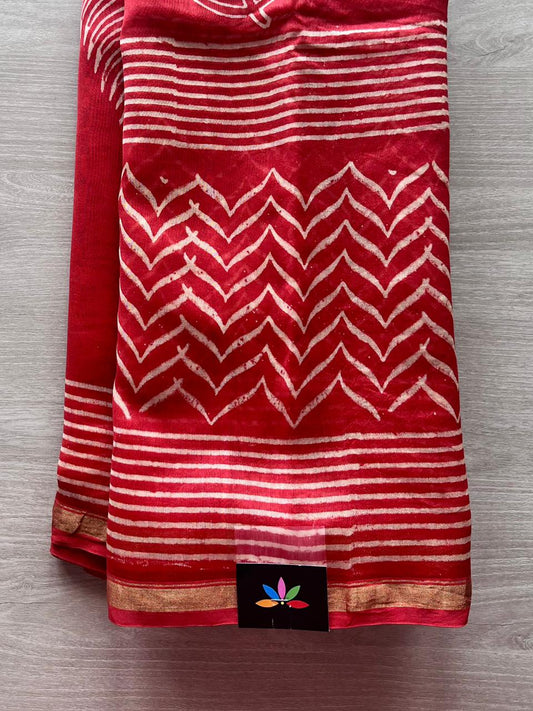 Handblock Printed Chanderi Silk Cotton Saree -12950-12951