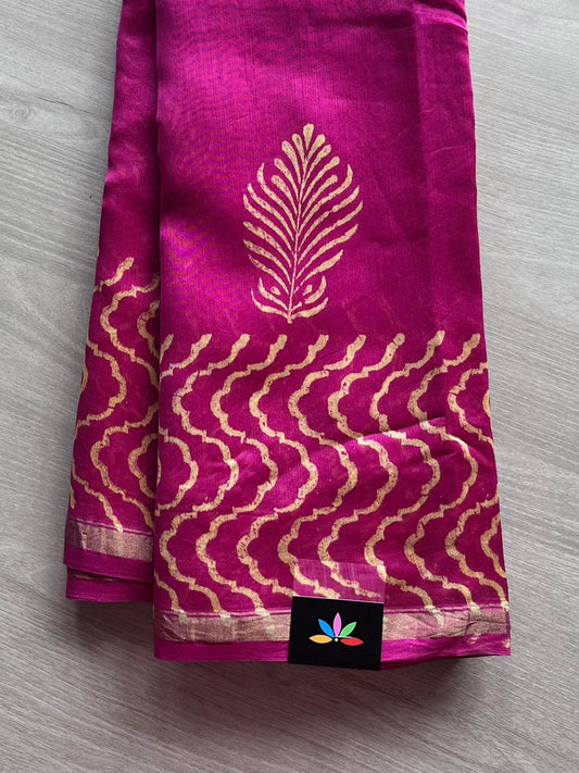 Handblock Printed Chanderi Silk Cotton Saree -12957